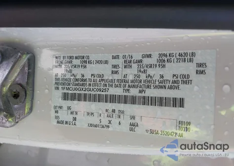 2016 Ford Escape Se from USA, damaged, VIN 1FMCU0GX2GUC09257